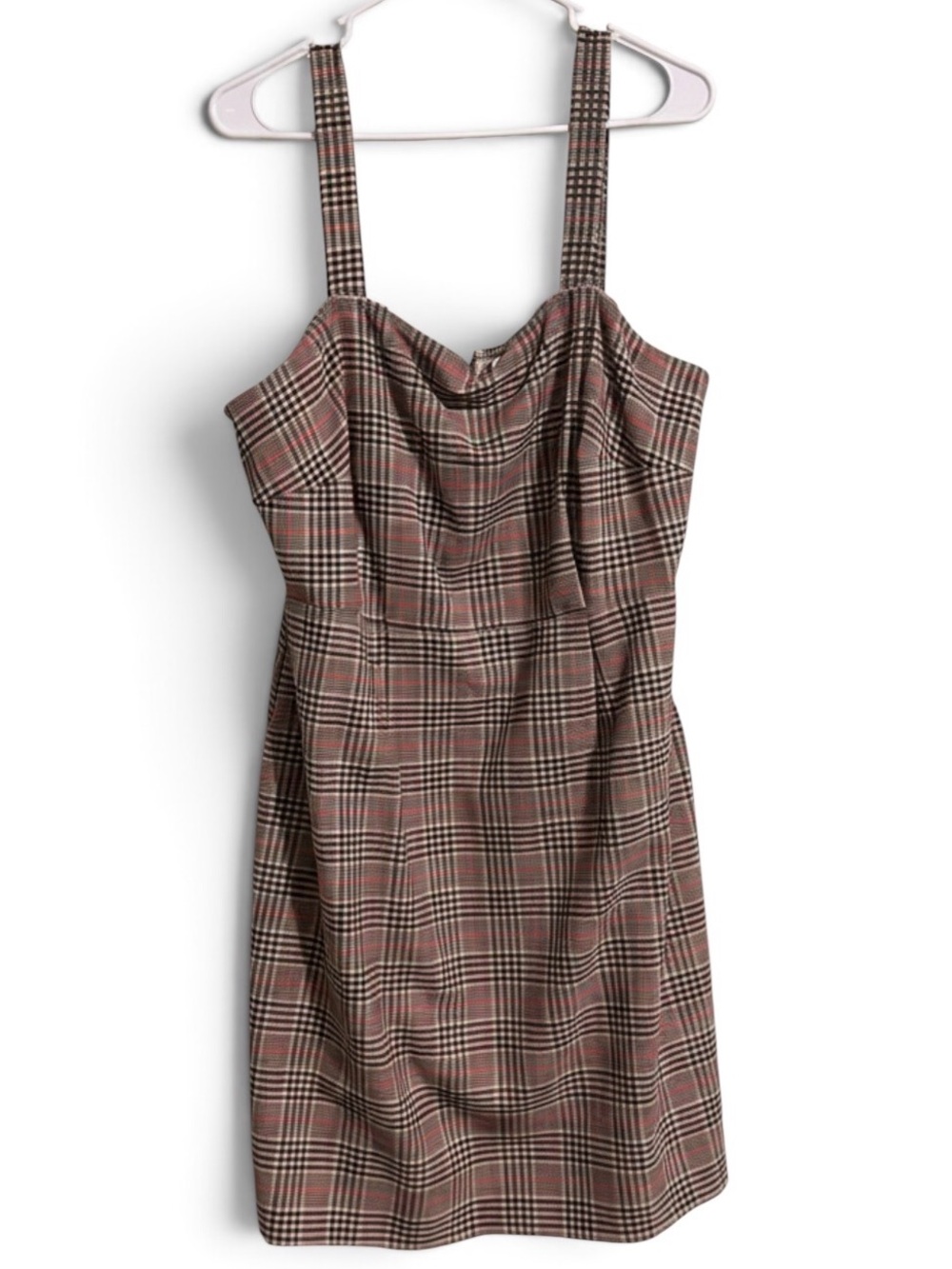 Ava & Viv 1X Brown Plaid Mini Dress Sleeveless With Square Neck